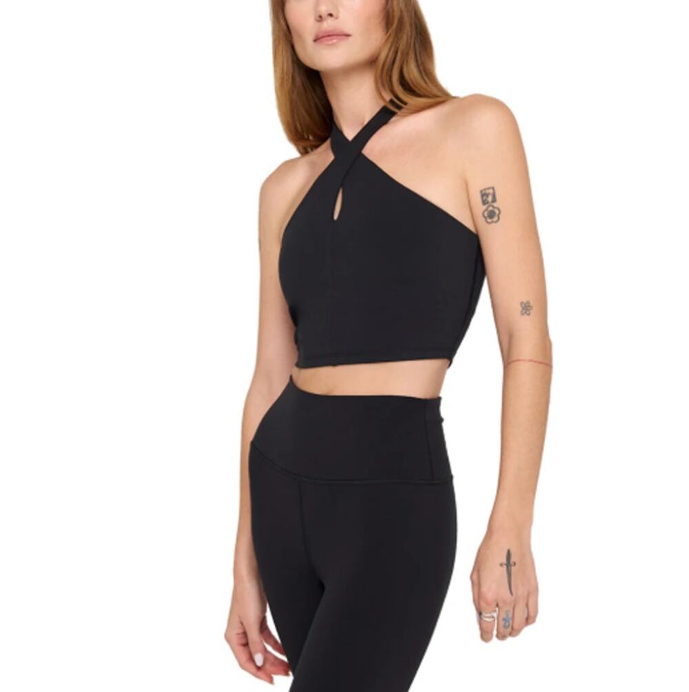 Spiritual Gangster Women's Black Jules Cross Neck Crop Tank Top Size XL